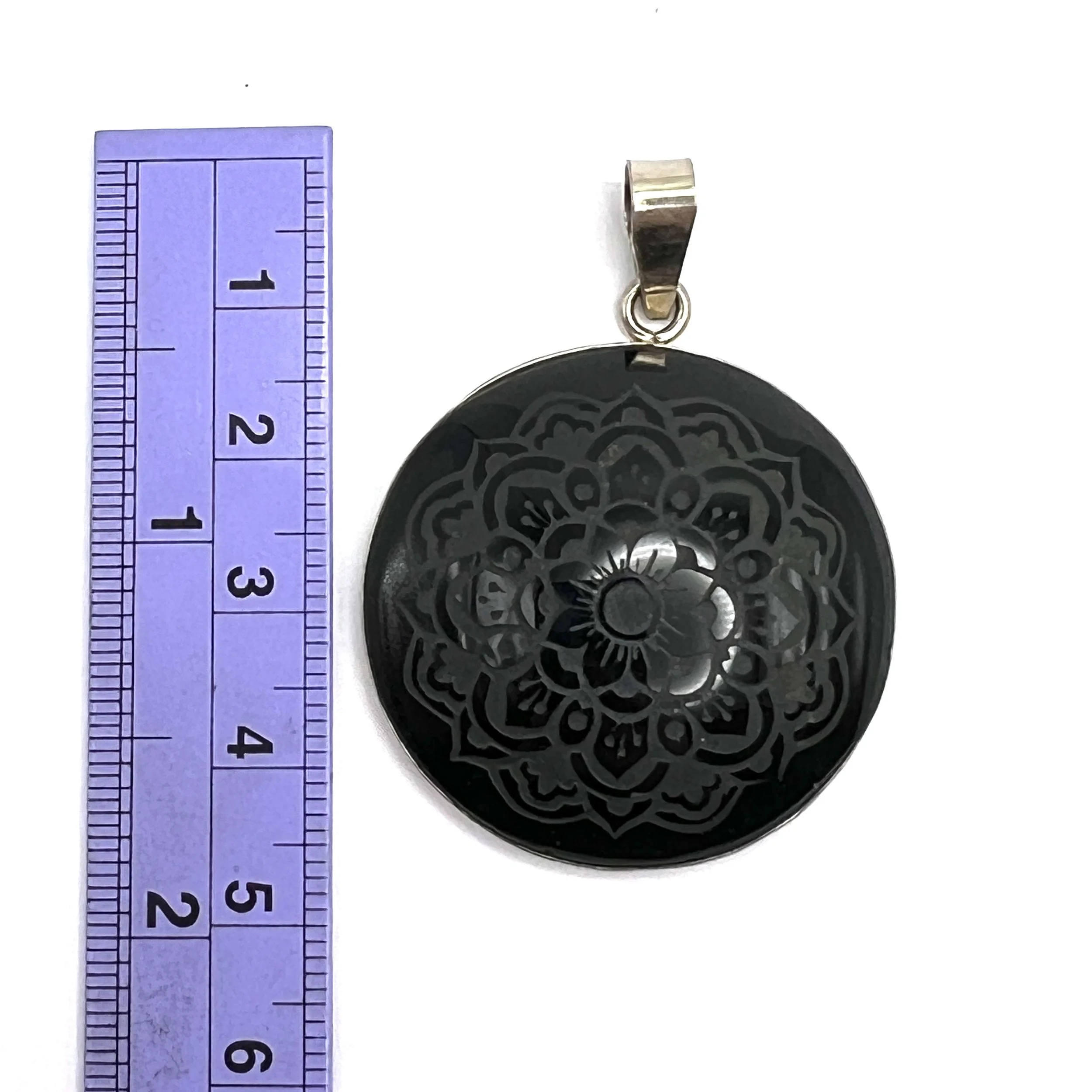 Obsidian Flower Mandala Pendant MAKUstudio MAKU raku — MAKUstudio